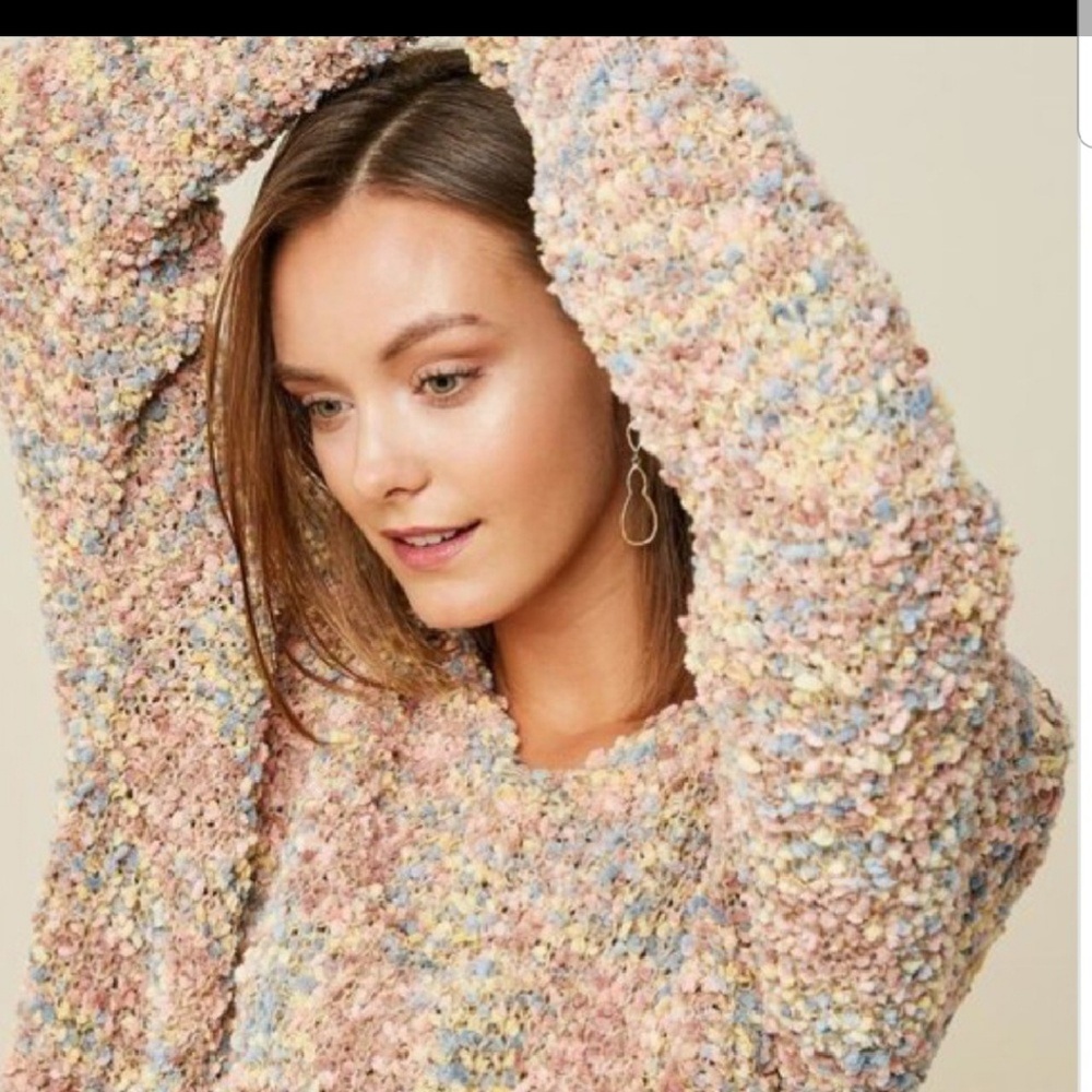 Multicolored Plunging Twist-Back Popcorn Sweater - image 5